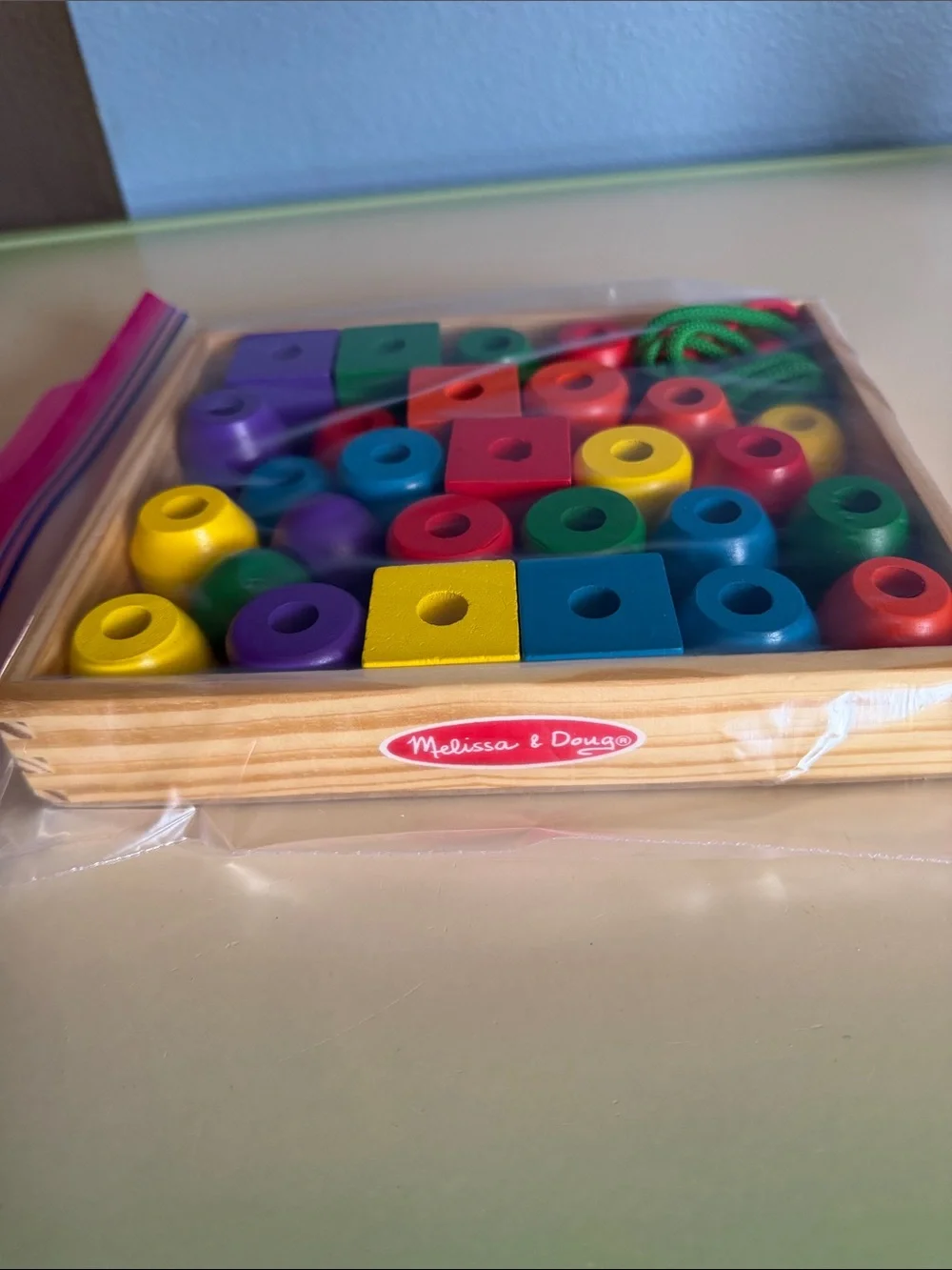 Melissa & Doug Rainbow Wooden Lacing Beads - Red Orange Yellow Green Blue Purple
